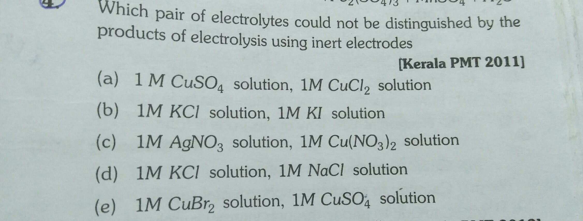 Question image for Which pair of electrolytes could not be distingui